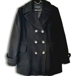 JONES NEW YORK Wool Cashmere Blend Winter Peacoat Button Down Jacket Black Sz 12